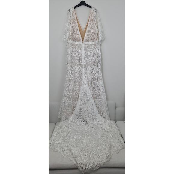 BHLDN Rish Haleh Flutter-Sleeve Lace V-Neck Fit & Flare Wedding Gown 22W NWT - Picture 4 of 14